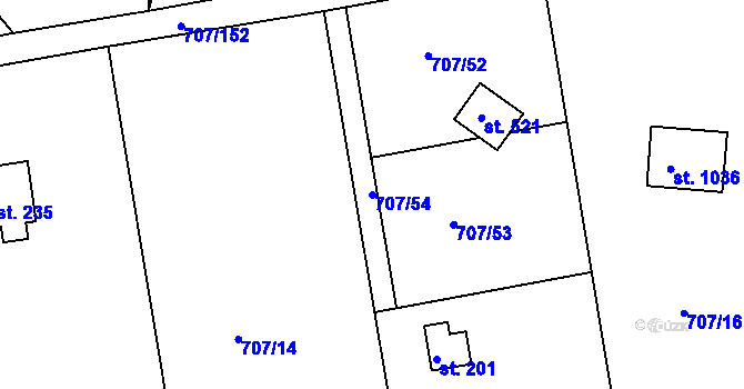 Parcela st. 707/54 v KÚ Těptín, Katastrální mapa