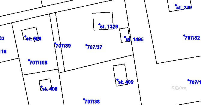 Parcela st. 707/65 v KÚ Těptín, Katastrální mapa