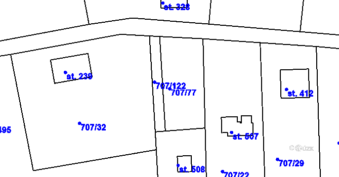 Parcela st. 707/77 v KÚ Těptín, Katastrální mapa