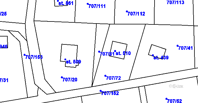 Parcela st. 707/81 v KÚ Těptín, Katastrální mapa