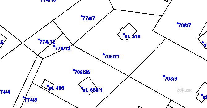 Parcela st. 708/21 v KÚ Těptín, Katastrální mapa