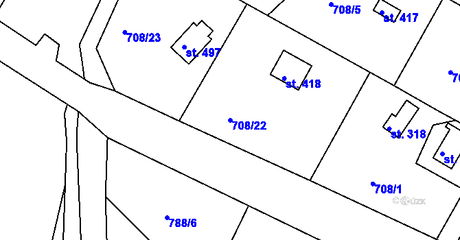 Parcela st. 708/22 v KÚ Těptín, Katastrální mapa