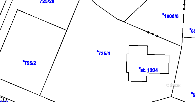 Parcela st. 725/1 v KÚ Těptín, Katastrální mapa