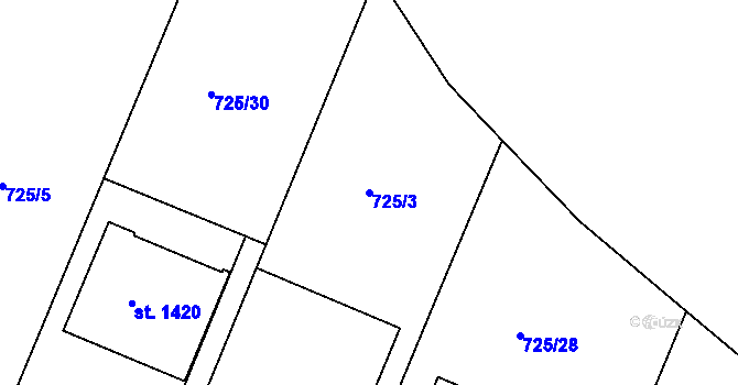 Parcela st. 725/3 v KÚ Těptín, Katastrální mapa