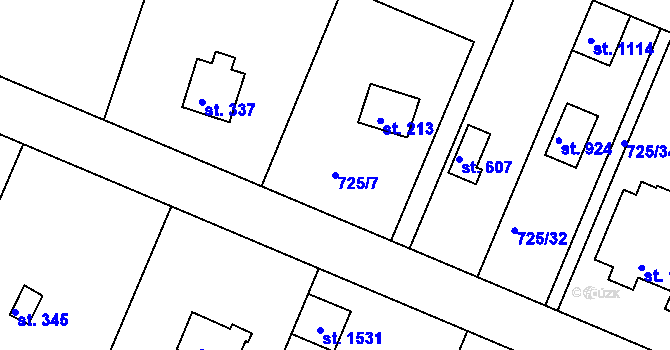 Parcela st. 725/7 v KÚ Těptín, Katastrální mapa