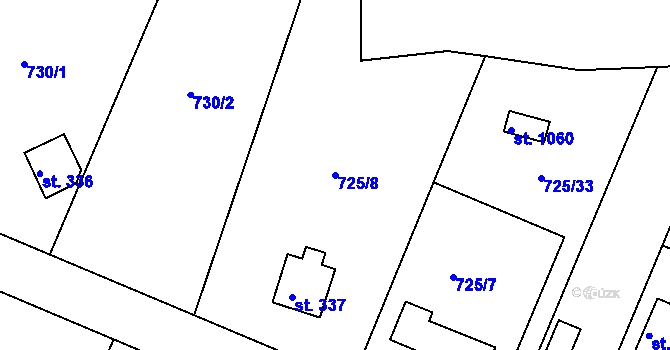 Parcela st. 725/8 v KÚ Těptín, Katastrální mapa