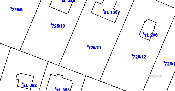 Parcela st. 725/11 v KÚ Těptín, Katastrální mapa