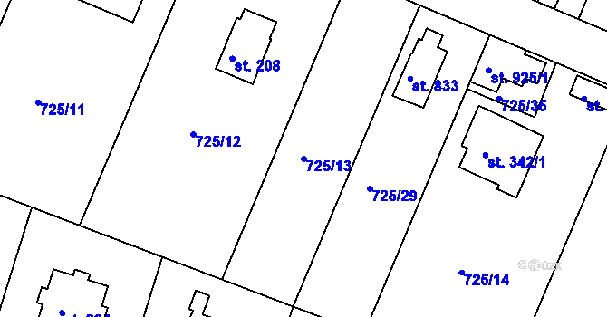 Parcela st. 725/13 v KÚ Těptín, Katastrální mapa
