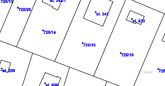 Parcela st. 725/15 v KÚ Těptín, Katastrální mapa