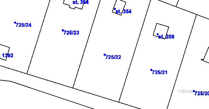 Parcela st. 725/22 v KÚ Těptín, Katastrální mapa