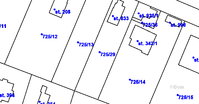 Parcela st. 725/29 v KÚ Těptín, Katastrální mapa