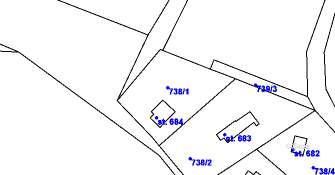 Parcela st. 738/1 v KÚ Těptín, Katastrální mapa