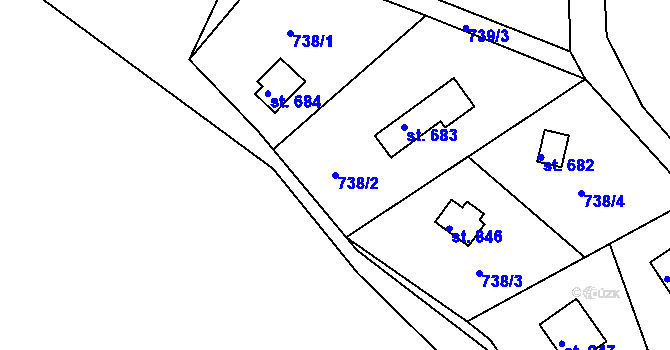Parcela st. 738/2 v KÚ Těptín, Katastrální mapa