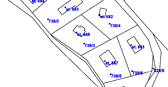 Parcela st. 738/3 v KÚ Těptín, Katastrální mapa