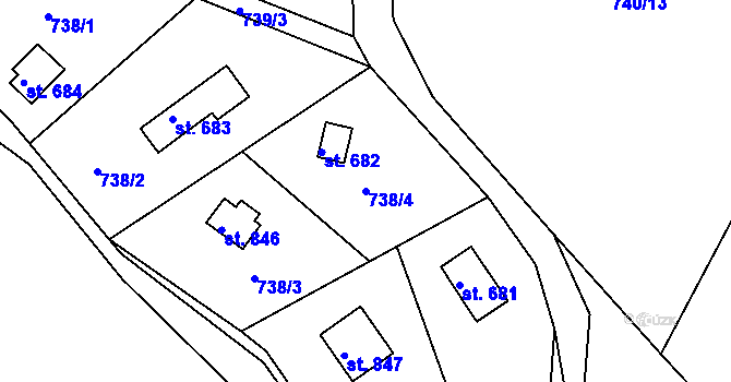 Parcela st. 738/4 v KÚ Těptín, Katastrální mapa