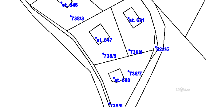 Parcela st. 738/5 v KÚ Těptín, Katastrální mapa