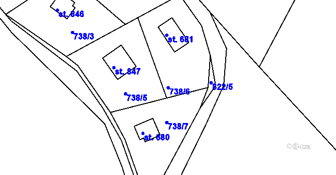 Parcela st. 738/6 v KÚ Těptín, Katastrální mapa