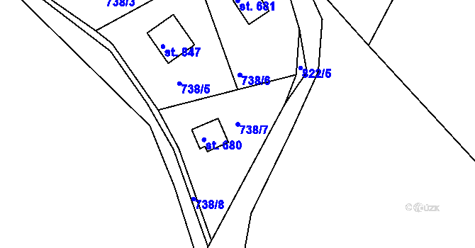 Parcela st. 738/7 v KÚ Těptín, Katastrální mapa