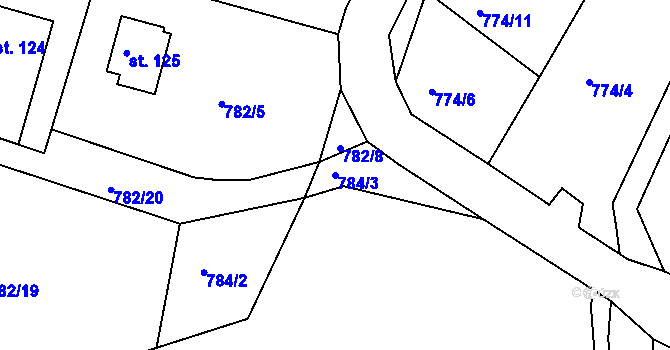 Parcela st. 784/3 v KÚ Těptín, Katastrální mapa