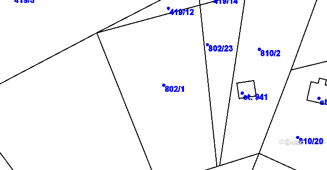 Parcela st. 802/1 v KÚ Těptín, Katastrální mapa