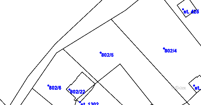 Parcela st. 802/5 v KÚ Těptín, Katastrální mapa