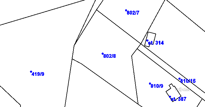 Parcela st. 802/8 v KÚ Těptín, Katastrální mapa