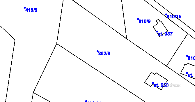 Parcela st. 802/9 v KÚ Těptín, Katastrální mapa