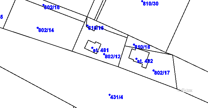 Parcela st. 802/12 v KÚ Těptín, Katastrální mapa