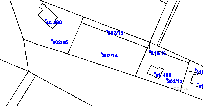 Parcela st. 802/14 v KÚ Těptín, Katastrální mapa