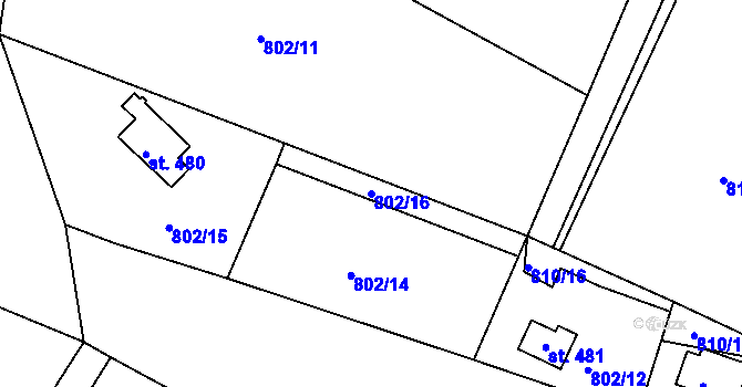 Parcela st. 802/16 v KÚ Těptín, Katastrální mapa