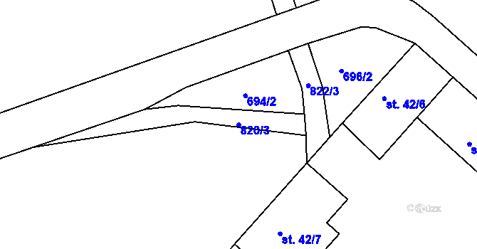 Parcela st. 820/3 v KÚ Těptín, Katastrální mapa