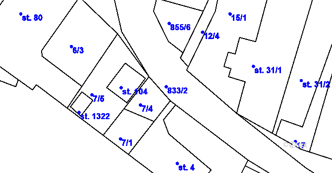 Parcela st. 833/2 v KÚ Těptín, Katastrální mapa