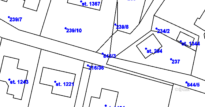Parcela st. 843/3 v KÚ Těptín, Katastrální mapa