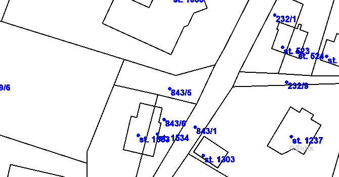 Parcela st. 843/5 v KÚ Těptín, Katastrální mapa