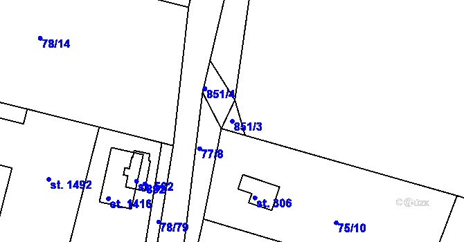 Parcela st. 851/3 v KÚ Těptín, Katastrální mapa
