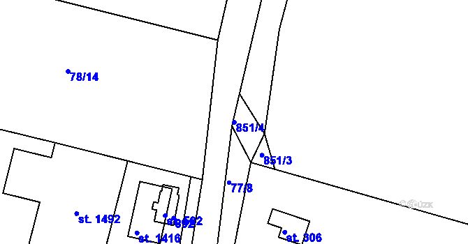 Parcela st. 851/4 v KÚ Těptín, Katastrální mapa