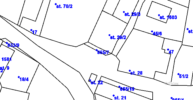 Parcela st. 855/7 v KÚ Těptín, Katastrální mapa