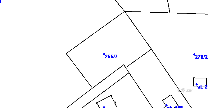 Parcela st. 255/7 v KÚ Těptín, Katastrální mapa