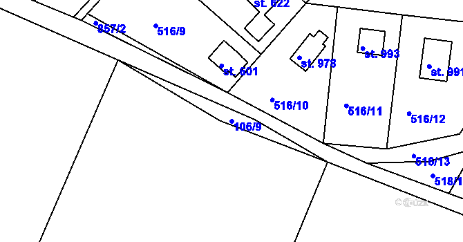 Parcela st. 106/9 v KÚ Těptín, Katastrální mapa