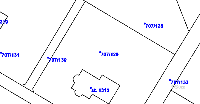 Parcela st. 707/129 v KÚ Těptín, Katastrální mapa