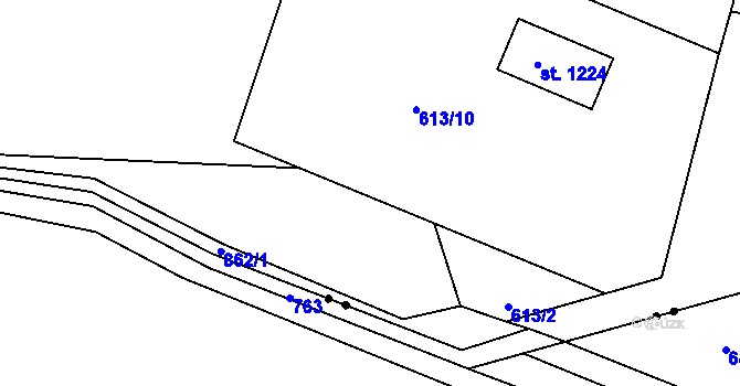 Parcela st. 613/14 v KÚ Těptín, Katastrální mapa