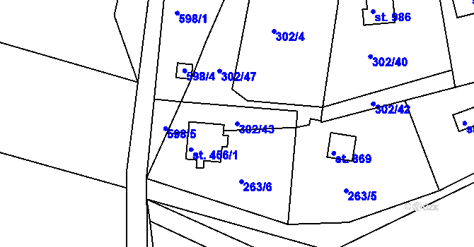 Parcela st. 302/43 v KÚ Těptín, Katastrální mapa