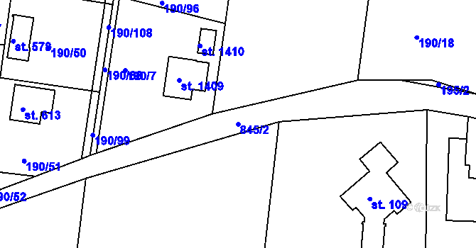 Parcela st. 845/2 v KÚ Těptín, Katastrální mapa