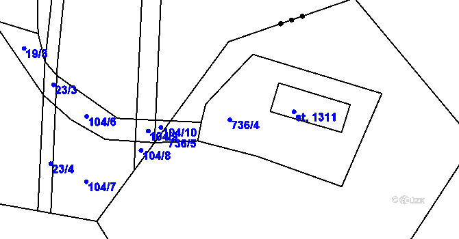 Parcela st. 736/4 v KÚ Těptín, Katastrální mapa