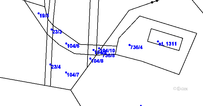 Parcela st. 736/5 v KÚ Těptín, Katastrální mapa