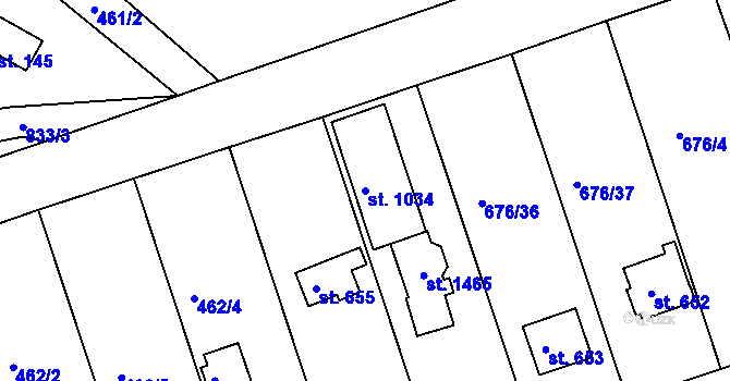 Parcela st. 1034 v KÚ Těptín, Katastrální mapa