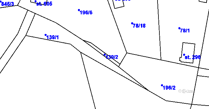 Parcela st. 139/2 v KÚ Těptín, Katastrální mapa