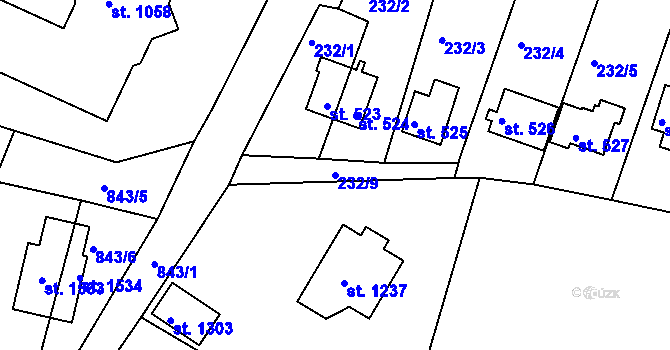 Parcela st. 232/9 v KÚ Těptín, Katastrální mapa