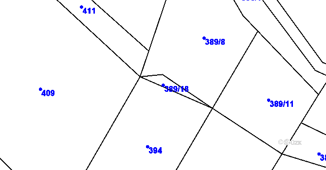 Parcela st. 389/18 v KÚ Těptín, Katastrální mapa