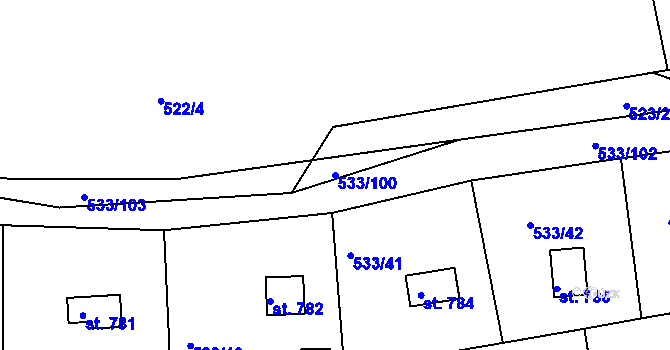 Parcela st. 533/100 v KÚ Těptín, Katastrální mapa
